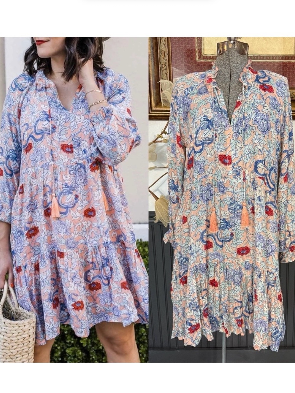 Roller Rabbit Floral Tiered Bohemian Tassle Dress ~ Size Small 🧡🍄